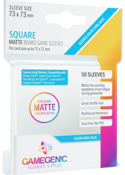 Gamegenic Board Game Sleeves: 73x73mm Matte Square - Color Code: Blue